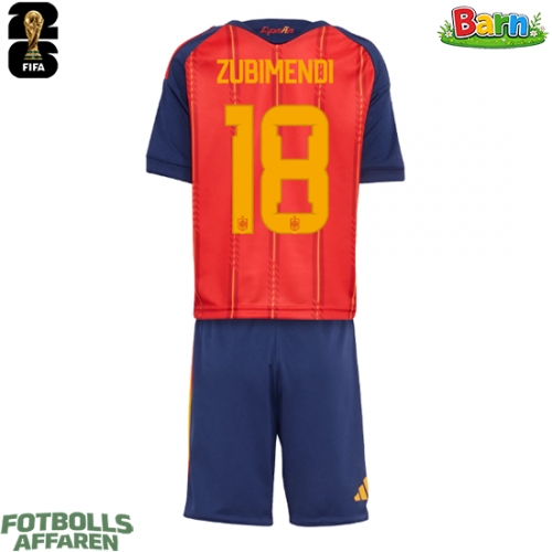 Spanien Martin Zubimendi #18 Hemmaställ Barn VM 2026 Kortärmad (+ Korta byxor)